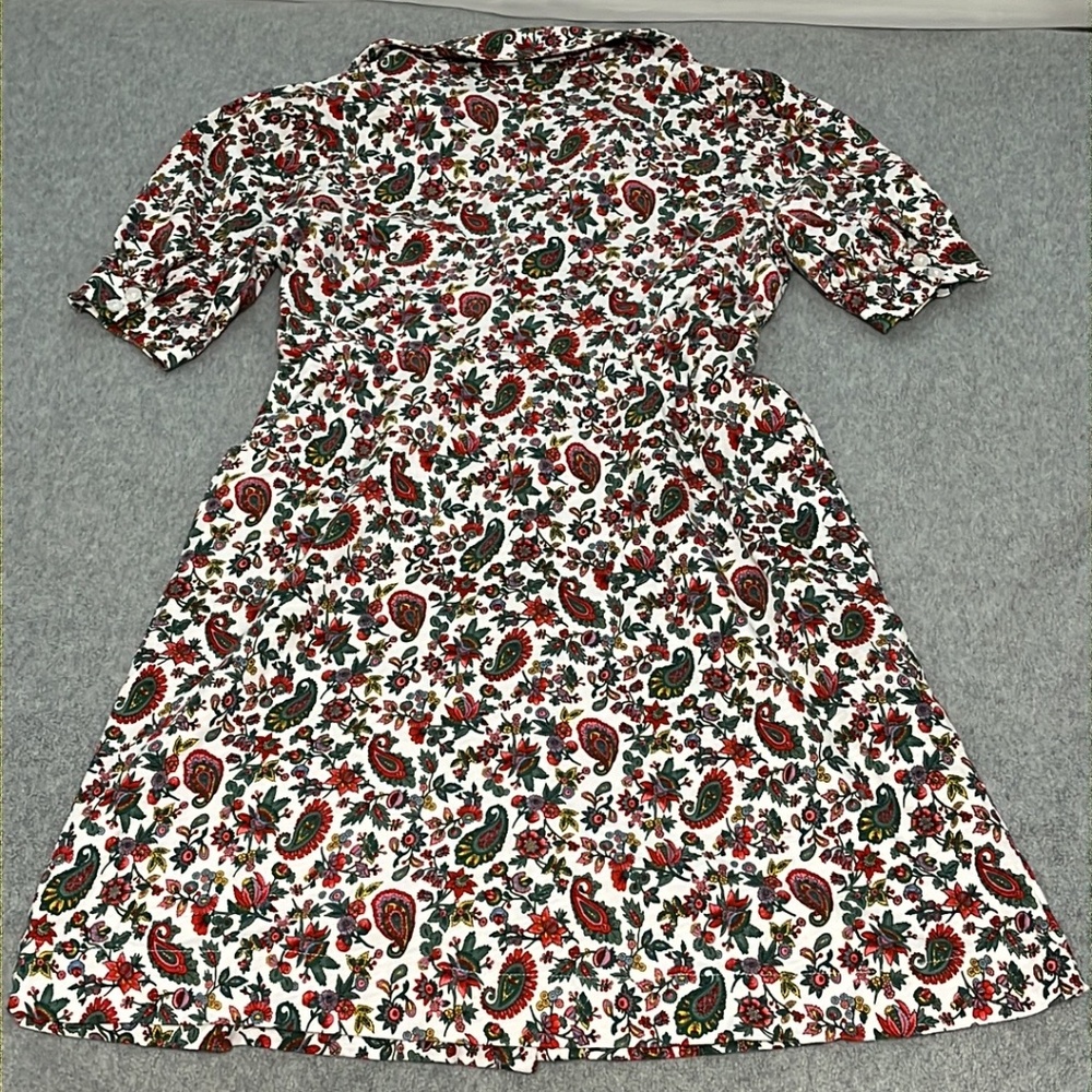Boden Mini Tea Dress Small Preppy Button Paisley Floral Puff Cotton Casual - Picture 10 of 13